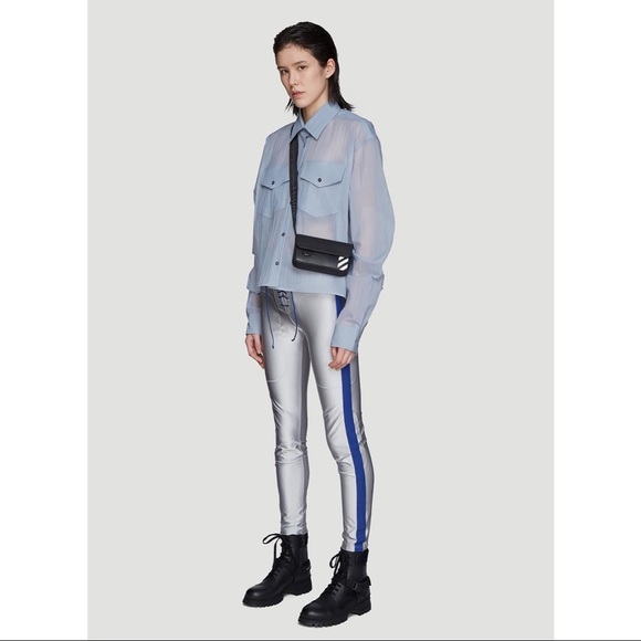 NWT BEN TAVERNITI UNRAVEL PROJECT Lace-up Metallic Pants In Silver In Grey - Picture 4 of 5